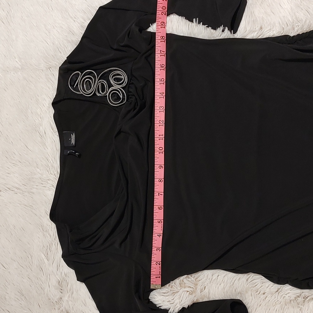 New Directions Stretch Cowl Neck Top Black ¾-Sleeve Ruched Metallic Detail Large - Picture 7 of 9